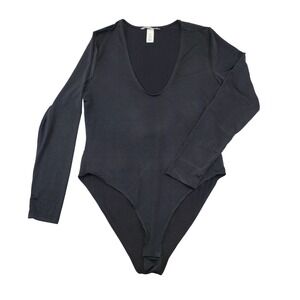 H&M Black Long Sleeve Plunging V Neck Bodysuit Women's Size L